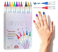 Marqueurs Vernis à Ongles | Coffret Design 12 Couleurs à Base d'Eau,Set de Stylos Double Embout à Séchage Rapide,Pour Femmes Filles Salon et DIY à l'Effet Manucure Gel