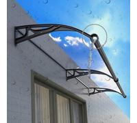 Marquise de Porte d'extérieur, Auvent de Porte DrainageAuge Support Aluminium Protection Polycarbonate Noir Plusieurs Tailles(L:120*W:200(cm))