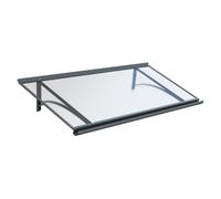 Marquise de porte Nevers, marquise plate, en aluminium et verre, anthracite, avec gouttière d’évacuation, configuration personnalisée