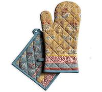 Marquise Set of Oven Gloves (19cm x 33cm) and Pot Holders (20cm x 20cm) 100% Cotton for Barbecue,Baking,Oven,Microwave,Grilling,Spring/Summer,Easter