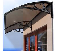 Marquise Terrasse Extérieur, Auvent Marron pour Porte Et Fenêtre, Protection UV, Pluie Neige, avec Support Aluminium Noir, Abri Solaire Polycarbonate(60 * 120cm/24 * 47in)