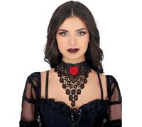 Marquisen Collier Rose rouge Élégance Halloween Princesse Gothique Sombre Romantique Baroque Bijoux artistiques, Couleur : Noir / Rouge