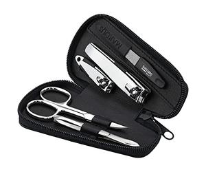 marQus kit manucure pedicure professionnel 5pc. - étui en cuir véritable, ciseaux manucure, 2 coupe ongles, lime a ongles Solingen, pince à épiler