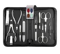 marQus Kit Manucure set 12 Pièces en Acier Solingen Allemagne - Coupe-Ongles, Lime à Ongles, Pince à Épiler, Étui en Cuir - Coffret Cadeau Femme & Homme, noir