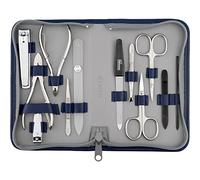 marQus Solingen Kit de manucure pour homme et femme 12 pièces Fabriqué en Allemagne avec pince à ongles, lime à ongles en verre et outils de pédicure pour ongles naturels, céramiques et peints,bleu