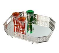 Marrakech Agata Plateau miroir carré en métal avec bord haut 34 cm Argenté Décoration orientale argentée sur la table dressée
