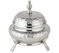 Marrakech - Bol à bijoux oriental avec couvercle en métal - 13 cm - Rangement des bijoux comme décoration dans le salon et la chambre à coucher sur la coiffeuse - Bonbonnière Nabih argentée comme