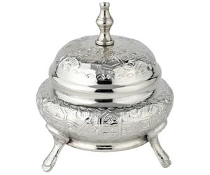 Marrakech - Bol à bijoux oriental avec couvercle en métal - 13 cm - Rangement des bijoux comme décoration dans le salon et la chambre à coucher sur la coiffeuse - Bonbonnière Nabih argentée comme
