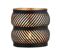 Marrakech - Bougeoir décoratif scandinave rond en métal - 12 cm - Noir et doré - Photophore Malinda comme décoration de printemps, salon, table - Bougeoir moderne pour bougies chauffe-plat comme
