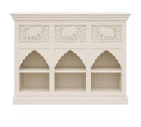 Marrakech Hasana Commode orientale 3 en bois massif sculpté à la main, avec motif éléphant, étagère indienne de style bohème vintage, buffet avec compartiments ouverts, meuble unique 132 x 95 x 41 cm