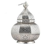 Marrakech Lampe et lanterne en métal de 30 cm de haut | Lampe de table Mahana argentée comme décoration orientale