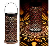 Marrakech - Lanternes solaires d'extérieur avec anse en métal et bois - 30 cm - Décoration orientale - Lanterne solaire LED résistante aux intempéries - Noir - IP65 - Étanche comme décoration de