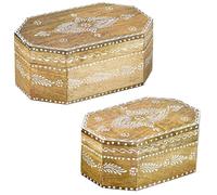Marrakech - Lot de 2 boîtes de rangement avec couvercle en bois - 20 et 15 cm - Décoration bohème Hajdar - 1 pour le rangement de bijoux - Boîte en bois massif idéale comme boîte cadeau pour les