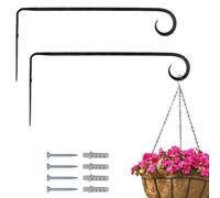 Marrakech Lot de 2 crochets muraux forgés à la main Noir 26 cm de long - Crochet vintage à visser pour pots de fleurs suspendus et plantes suspendues - Support d'appareils Mapoy pour l'extérieur comme