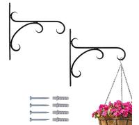 Marrakech Lot de 2 crochets muraux forgés à la main, noirs, 23 cm de long, style vintage, à visser, pour suspension de fleurs et plantes suspendues, support d'appareil Zaafa pour extérieur, balcon,