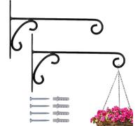 Marrakech Lot de 2 crochets muraux forgés à la main, noirs, 25 cm, style vintage, à visser, pour suspension de fleurs et plantes, support Tarmo extérieur