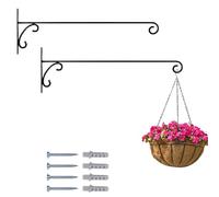 Marrakech Lot de 2 crochets muraux forgés à la main, noirs, 35 cm de long, style vintage, à visser, pour suspension de fleurs et plantes suspendues, support pour appareils Tarmo pour l'extérieur,