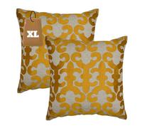 Marrakech - Lot de 2 housses de coussin - 50 x 50 cm - Coussin de canapé douillet en coton brodé comme décoration de salon, sur le fauteuil et le canapé - Coussin décoratif Kayon doré comme coussin de