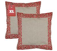 Marrakech - Lot de 2 housses de coussin - 50 x 50 cm - En coton brodé - Décoration de salon sur le fauteuil et le canapé - Rouge frisia - Coussin de chaise dans la salle à manger