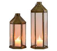 Marrakech - Lot de 2 lanternes décoratives vintage - 29 cm et 39 cm - En métal et verre - Décoration de table pour le salon - Bougeoir Arada comme balcon, terrasse et jardin esthétique