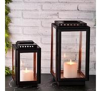 Marrakech Lot de 2 lanternes LED 34,5 cm et 24 cm | Lanternes avec bougie LED alimentées par piles et avec fonction minuterie | Lanterne de jardin pour l'extérieur Jona moderne comme décoration de