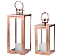 Marrakech Lot de 2 lanternes LED 39 cm et 27,5 cm | Lanternes avec bougie LED alimentées par piles et avec fonction minuterie | Lanterne de jardin pour l'extérieur Marra cuivre moderne comme