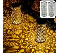 Marrakech - Lot de 2 lanternes solaires d'extérieur avec anse en métal - 30 cm - Lanterne orientale LED solaire Fava - Vert - Étanche IP65 - Décoration de jardin