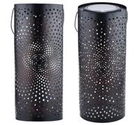 Marrakech Lot de 2 lanternes solaires d'extérieur avec anse en métal de 30 cm - Décoration orientale - Lanternes solaires LED résistantes aux intempéries Fava - Noir - Étanche IP65 - Comme décoration