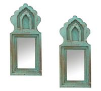 Marrakech - Lot de 2 miroirs de maquillage en bois - 22 cm - Décoration bohème - Petit Mukana turquoise - Décoration murale vintage et miroir de maquillage pour chambre à coucher, salon et salle de