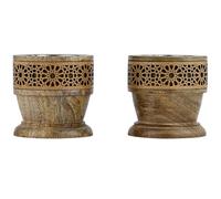 Marrakech Lot de 2 photophores décoratifs bohème, en bois sculpté, 7,5 cm, Ghada - Bougeoirs orientaux vintage, comme décoration de table ou de chambre à coucher, décoration de printemps
