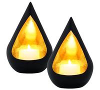 Marrakech - Lot de 2 photophores décoratifs en métal - 17 cm - Noir et doré - Photophore Timur comme décoration de jardin, salon, table - Exquis bougeoirs noirs pour bougies chauffe-plat