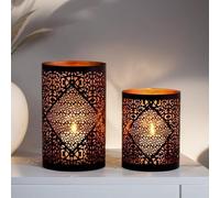 Marrakech - Lot de 2 photophores décoratifs scandinaves Yazim - Noir et doré - Métal - Photophore pour le printemps, le salon, la table - Décoration exquise pour bougies chauffe-plat