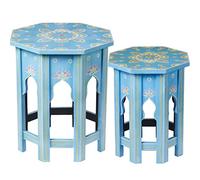 Marrakech Lot de 2 tables d'appoint en bois 47 cm et 40 cm Décoration orientale Bleu