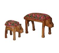 Marrakech Lot de 2 tabourets en bois brodé de 70 et 40 cm - Décoration orientale - Tabouret éléphant multicolore - Décoration de chambre ou de couloir - Tabouret rembourré rétro Adisbo comme siège