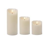 Marrakech - Lot de 3 bougies piliers LED - Blanc crème - Diamètre : 7,5 cm - 3 tailles - En cire véritable - À piles - Avec fonction minuterie - Pour couronne de l'Avent