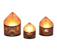 Marrakech Lot de 3 photophores décoratifs orientaux - Lanterne noire et dorée de 15 cm - Grand porte-bougie esthétique pour salon - Lanternes marocaines pour décoration de balcon