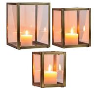 Marrakech Lot de 3 photophores décoratifs scandinaves en verre 27 cm grand beige | Photophore porte-bougie Souma comme décoration de printemps pour le salon et la table | Exquis chandelier décoratif