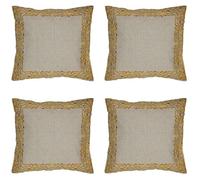 Marrakech - Lot de 4 housses de coussin - 50 x 50 cm - En coton brodé - Décoration de salon sur le fauteuil et le canapé - Frisia doré - Comme coussin de chaise dans la salle à manger