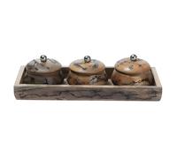 Marrakech Lot de 4 plateaux de service et 3 boîtes en bois massif de 30 cm | Plateau avec 3 boîtes rondes avec couvercle comme boîtes à épices ou rangement de bijoux, décoration de table & coffret