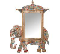 Marrakech Miroir mural unique coloré en bois 90 cm - Décoration murale indienne pour salon, chambre à coucher et miroir de salle de bain dans la salle de bain - Éléphant décoratif - Miroir de couloir