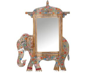 Marrakech Miroir mural unique coloré en bois 90 cm - Décoration murale indienne pour salon, chambre à coucher et miroir de salle de bain dans la salle de bain - Éléphant décoratif - Miroir de couloir