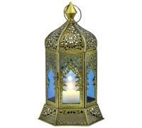 Marrakech Photophore décoratif bohème en métal et verre labib bleu 30 cm | Lanterne orientale comme décoration marocaine pour balcon, jardin ou salon | Décoration de jardin pour l'extérieur
