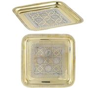 Marrakech - Plateau décoratif oriental pour le Ramadan - Carré en laiton - 28 cm - Plateau à bougie Nacera doré comme décoration de table pour la cuisine et le salon - Plateau de petit-déjeuner