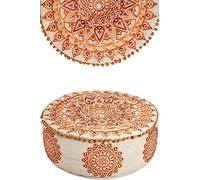 Marrakech Pouf d'assise rond 50 x 25 cm avec rembourrage - Tabouret oriental Aziza marron en coton brodé avec motif mandala - Pouf bohème pour salon, chambre à coucher