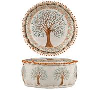 Marrakech Pouf d'assise rond 50 x 25 cm avec rembourrage | Tabouret oriental Guansha en coton brodé avec motif arbre de vie | Pouf bohème comme décoration de salon, chambre à coucher
