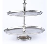 Marrakech Présentoir à fruits ovale à 2 étages Argenté 34 cm de haut | Plateau de 2 plateaux comme décoration de bar à bonbons pour cuisine ou salon | Présentoir à cupcakes Annika en aluminium