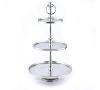 Marrakech Présentoir esthétique à 3 étages rond argenté 48 cm de haut | Plateau à 3 plateaux comme décoration moderne pour bar à bonbons pour cuisine ou salon | Présentoir à cupcakes en aluminium