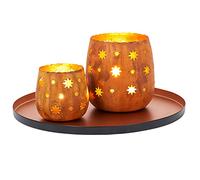 Marrakech Set de décoration orientale - 1 pour femmes et hommes - Plateau de service rond antidérapant - 2 photophores - Décoration orientale pour salon, salle de bain, appartement moderne ou vintage