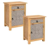 Marrakech - Skandi - Lot de 2 tables de chevet en bois - Gris marron - Hauteur : 70 cm - Style bohème vintage, oriental - Décorée à la main - Table de chevet également pour lit à sommier tapissier