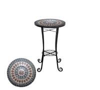 Marrakech Table de jardin en mosaïque avec étagère - Plateau en métal et céramique - Petite table d'appoint ronde Marrakech pour balcon, terrasse, porche, jardin, patio, présentation de plantes et